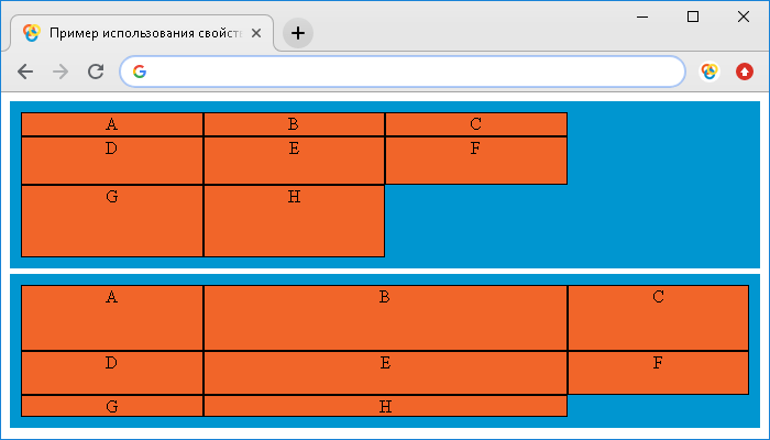 Пример использования свойства grid-template.