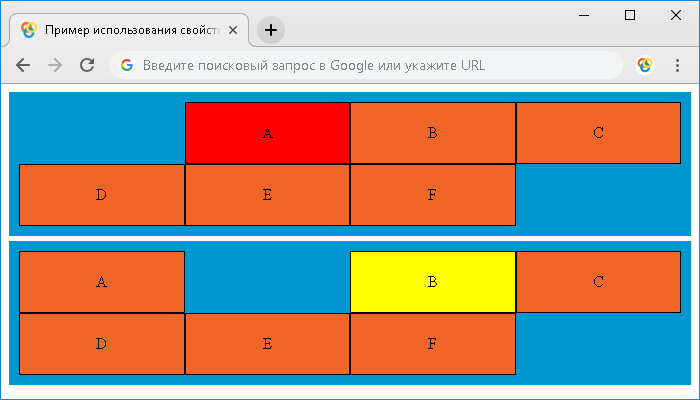 Пример использования свойства grid-column с одним значением.