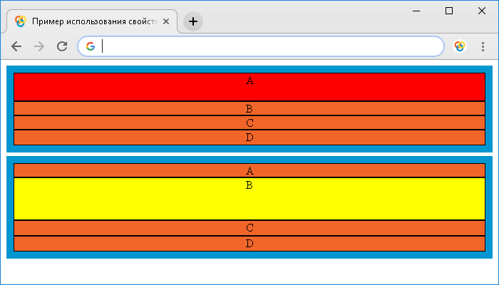 Пример использования свойства grid-row-start и ключевого слова span.