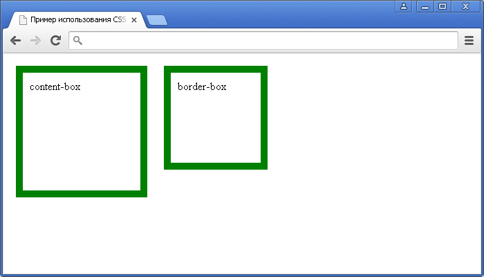Пример использования CSS свойства box-sizing (для изменения, применяемой  по умолчанию  CSS модели, с помощью которой вычисляются ширина и высота элементов).