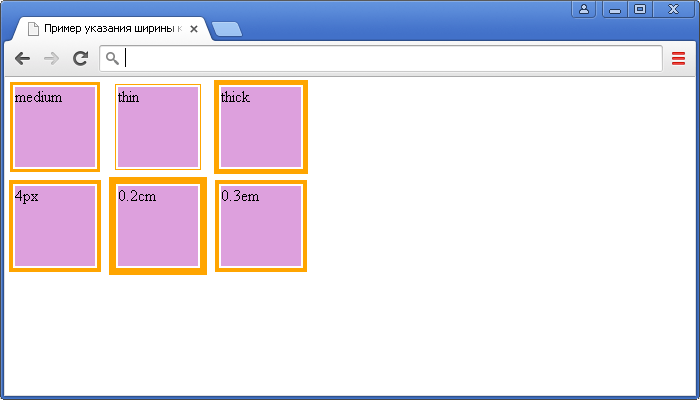 Пример указания ширины контура в CSS (свойство outline-width).